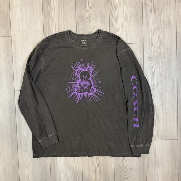 Coach Other - Coach Men's XL Bear Graphic Relaxed Long Sleeve T-Shirt Gray & Purple Cotton
